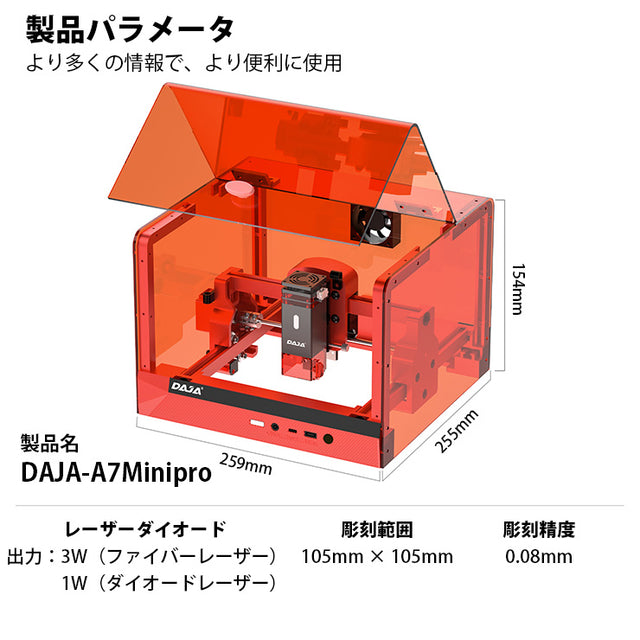 レーザー彫刻機 加工機 レーザー 加工 カッター ダイオードレーザー ファイバーレーザー DAJA-A7Minipro