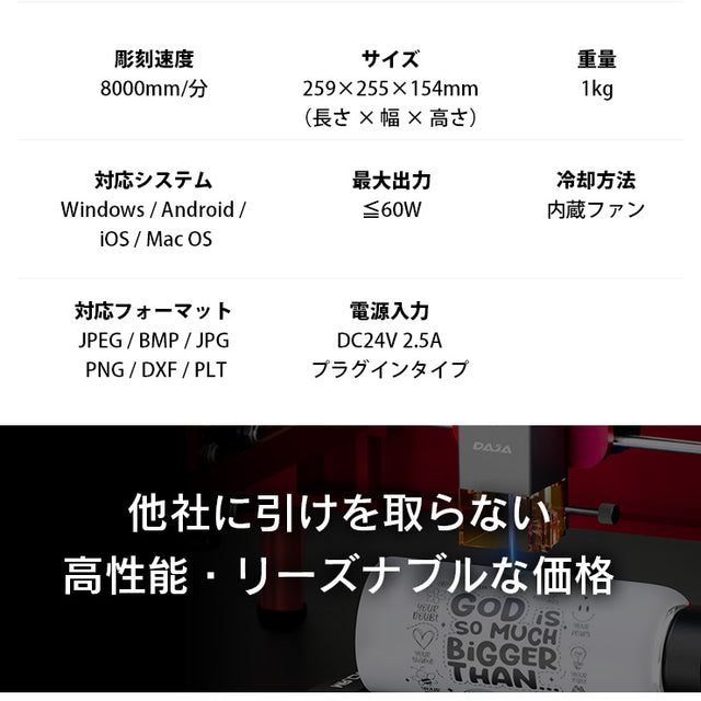 レーザー彫刻機 加工機 レーザー 加工 カッター ダイオードレーザー ファイバーレーザー DAJA-A7Minipro