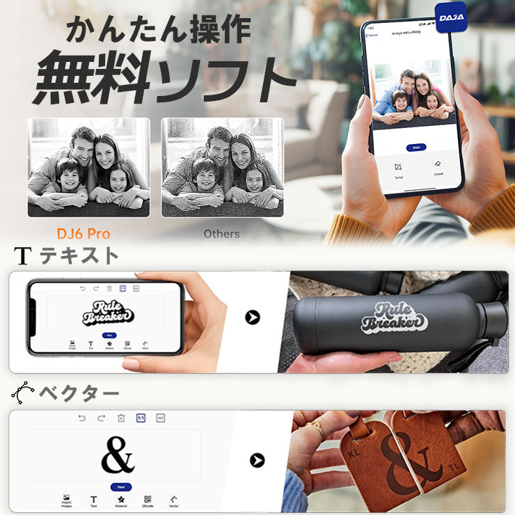 レーザー彫刻機 小型 加工機 レーザー 加工 カッター スマホ対応 軽量 コンパクト レーザーカッター ミニ 5W 10W LASER-DAJADJ6PRO