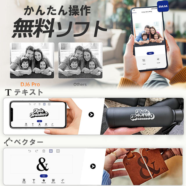 レーザー彫刻機 小型 加工機 レーザー 加工 カッター スマホ対応 軽量 コンパクト レーザーカッター ミニ 5W 10W LASER-DAJADJ6PRO